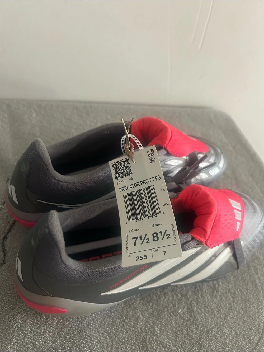 adidas Predator Soccer Cleats in Gray with Pink Accents